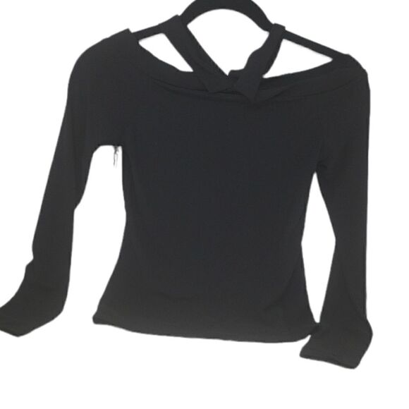 1.State Womens Sz XS Long Sleeve Cross Halter Neck Cold Shoulder Top - Picture 2 of 5